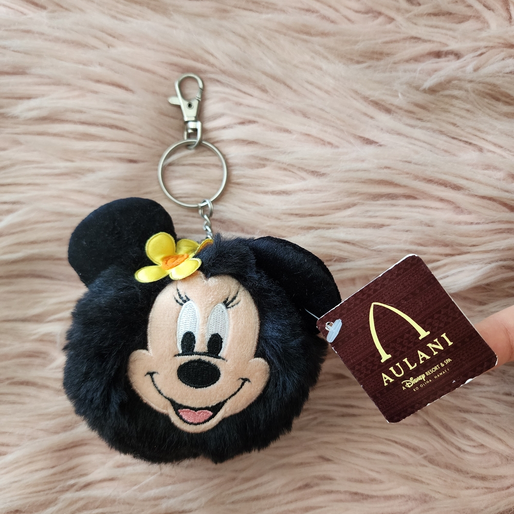 Disney Aulani Minnie Mouse Plush Keychain Hawaii Pom Pom - Picture 2 of 9